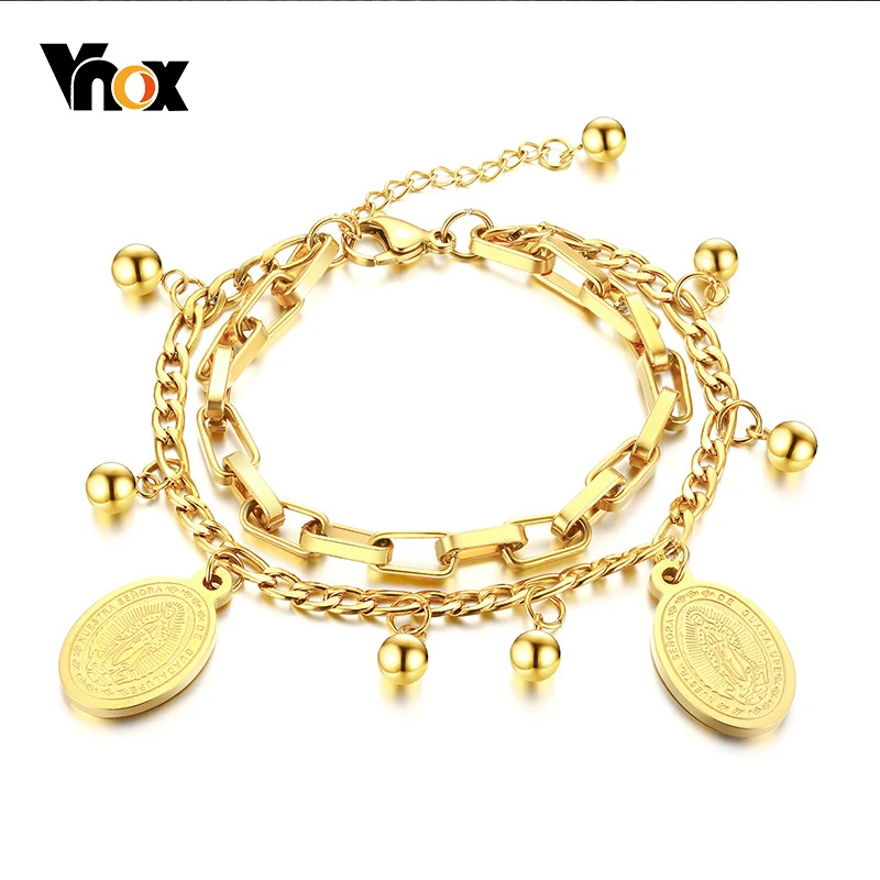 Vnox многослойная цепочка, браслеты для женщин, бусы-шармы в богемном стиле, Женские Ювелирные изделия, регулируемые