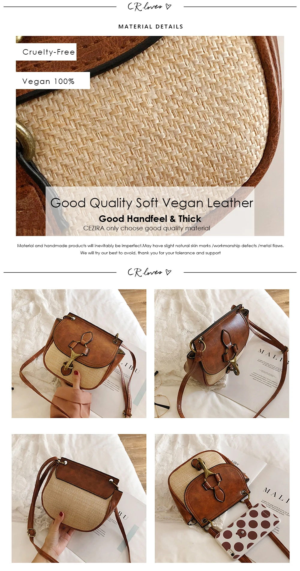 CEZIRA Fashion Vegan Leather Saddle Bag Women PU&Straw Patchwork Messenger Bag Ladies Flap Shoulder Bag Female Crossbody Handbag