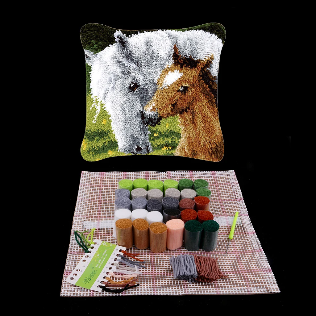 Latch Hook Rug Kits Rabbit Kitten Giraffe Wolf DIY Pillow Case Material Package