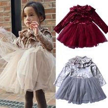 Платье для маленьких девочек; одежда принцессы для маленьких девочек; одежда для первого дня рождения с длинными рукавами; кружевные платья для крещения для маленьких девочек