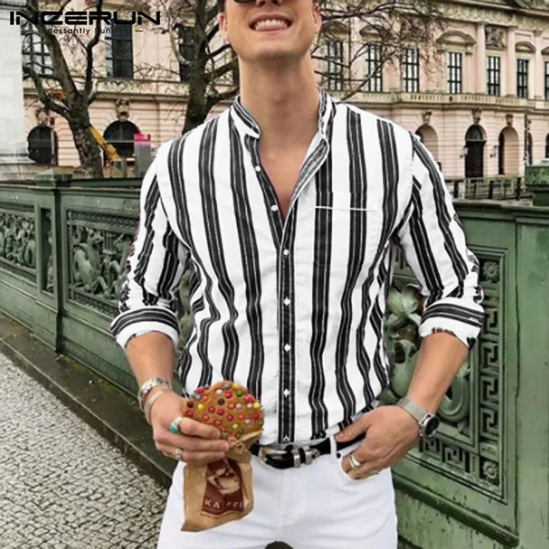2019 модная мужская рубашка в полоску уличный стиль подставка с воротником Camisa дышащий с длинным рукавом Повседневные рубашки мужская