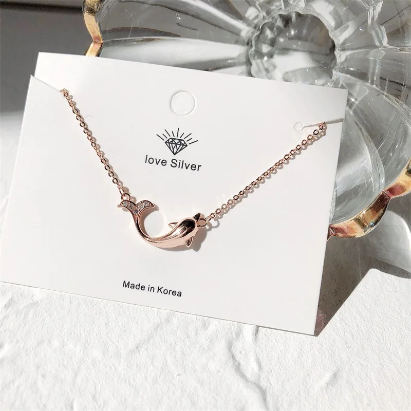 

New Style Creative Cute Dolphin Pendant S925 Sterling Silver Necklace Women's Japanese And South Korean Style Elegant Versatile