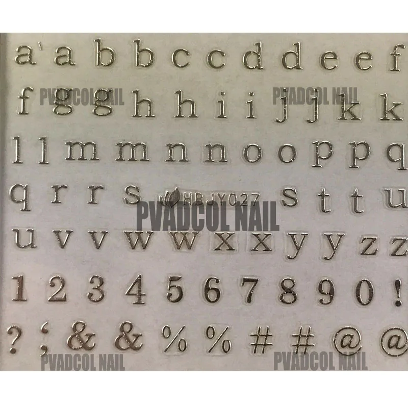 Silver Акриловые наклейки для ногтей 3D переводные наклейки Lowercase алфавит, буквы, цифры - Цвет: Silver