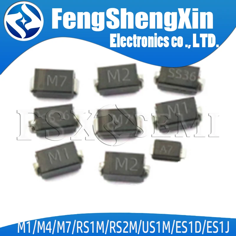 100 шт. выпрямительный диод SMA 1N4001 M1 1N4004 M4 1N4007 M7 FR107 RS1M FR207 RS2M HER108 US1M SF18 ES1J SF14 ES1D