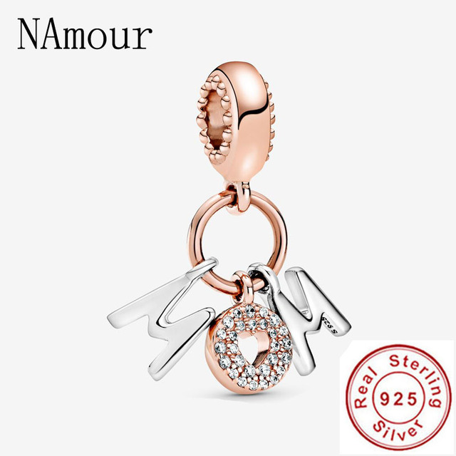 925 Sterling Silver Beads Charm Rose Gold Mother Son Family Tree  Charms Fit Original Pandora Bracelets Women Jewelry