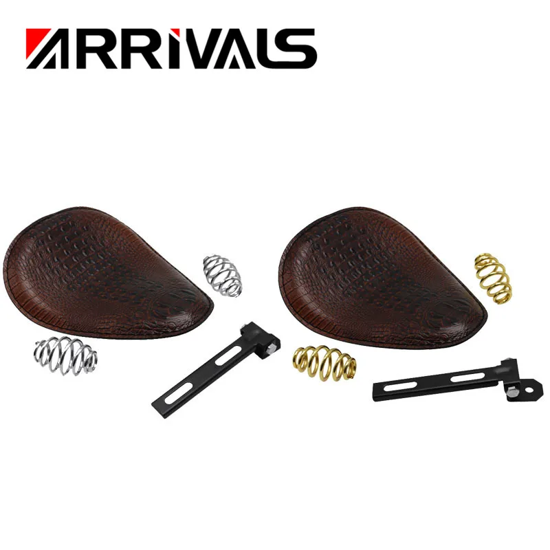 

Motorcycle Retro Brown Crocodile Leather Solo Seat+Spring Custom Chopper Bobber Leather Saddle Seat Universal