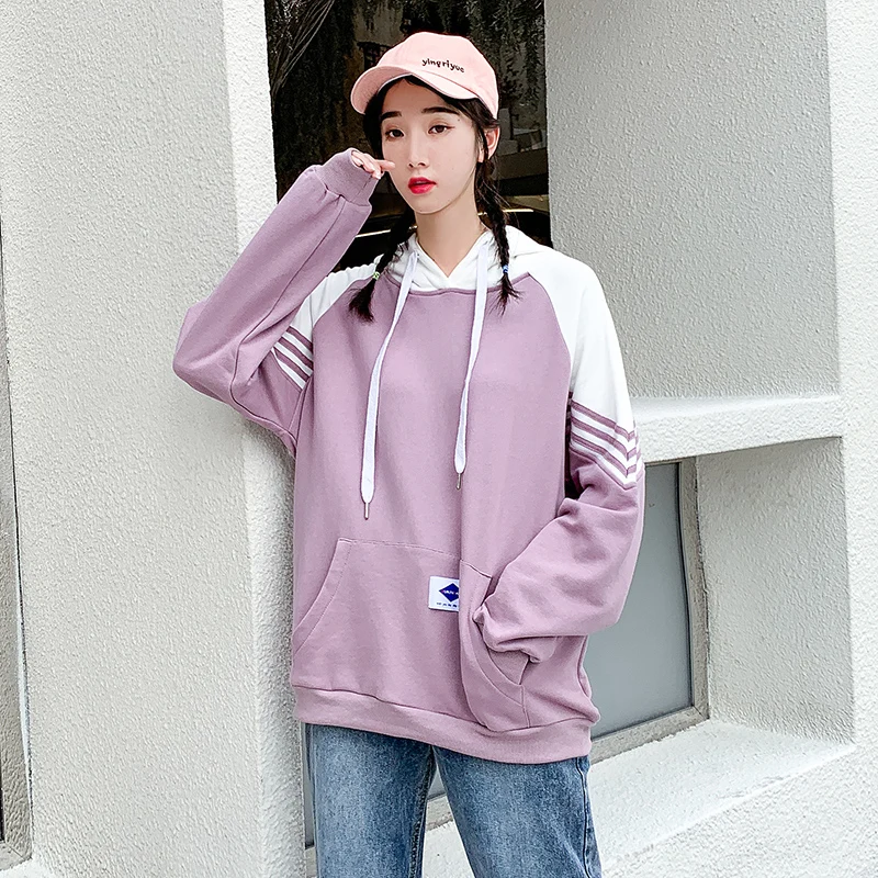 Winter Hoodies Sweatshirts Matching Couple Clothes Lovers Valentine's Day Striped Cute Purple Long Sleeve Hooded Hoodies 1910