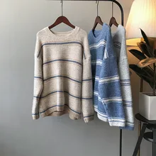 Autumn and winter sweater women new Korean long-sleeved striped sweater knit sleeves sweaters loose round neck women sweater Autumn and winter sweater women new Korean long-sleeved striped sweater knit sleeves sweaters loose round neck women sweater