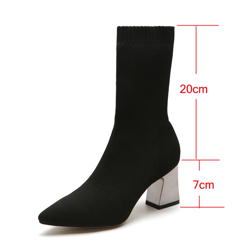 MAIERNISI New Stretch socks boots Women Shoes Mid-Calf boots spring winter elegant Square high heel shoes female Plus size 40