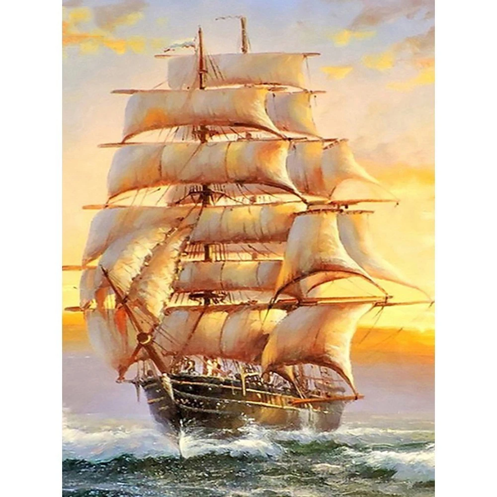 

Full Drill Square 5D DIY Diamond Painting Sailboat Diamond Embroidery Landscape Picture Of Rhinestone Decor Home