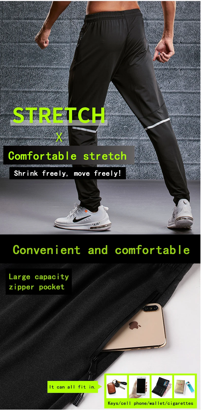 Sports pants men pants autumn winter loose quick drying pants Pocket zipper casual health pants thin running fitness trousers