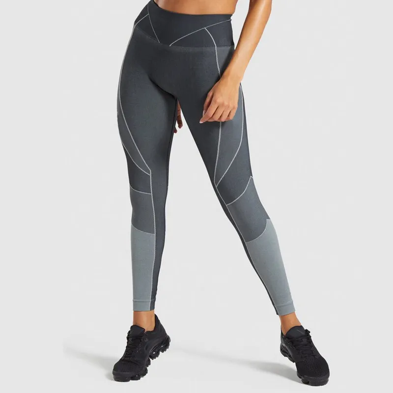 

NCLAGEN 2019 Fashion Seamless Patchwork Striped Butt Lift Nylon Leggings Women Quick Dry Workout Capris Yogaings GYMs Leggings