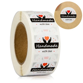 

Handmade with Love Stickers, 1 Inch Round Total 500 Adhesive Labels Per Roll