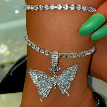 

Caraquet Bling Crystal Tennis Chain Big Butterfly Anklet for Women Fashion Butterfly Charm Anklet Foot Chain Rhinestone Jewelry