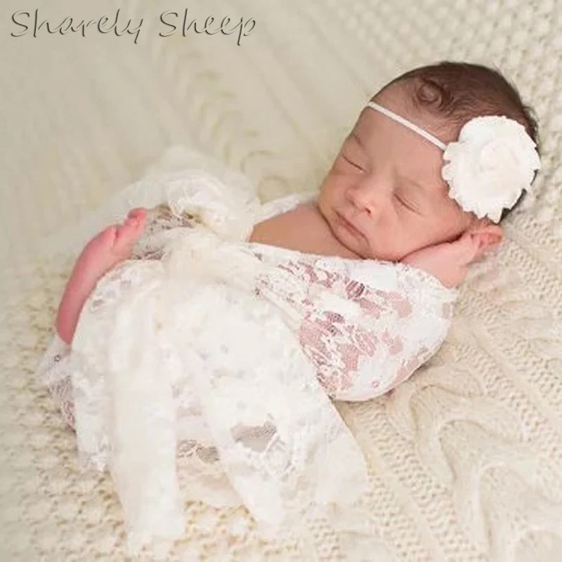 Baby Girl Photo Shoot Headband+Wraps Set Newborn Photography Props Stretch Lace Wrap fotografia Accessoires Baby Shooting Props