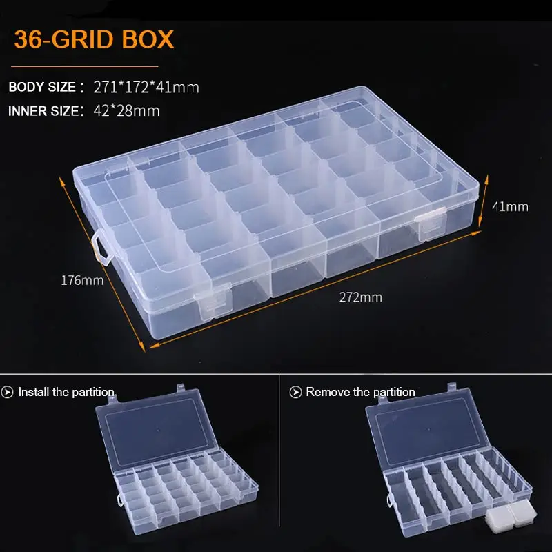 Sale Adjustable 3-36 Grids Compartment Plastic Storage Box Jewelry Earring Bead Screw Holder Case Display Organizer Container
