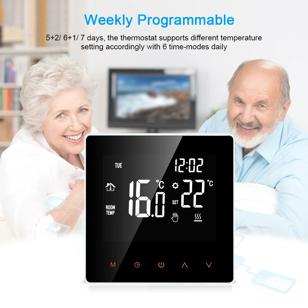 LCD Digital Thermostat Touch Screen Temperature Controller Week Programmable Electric Thermostat Wi-Fi and No Wi-Fi Optional