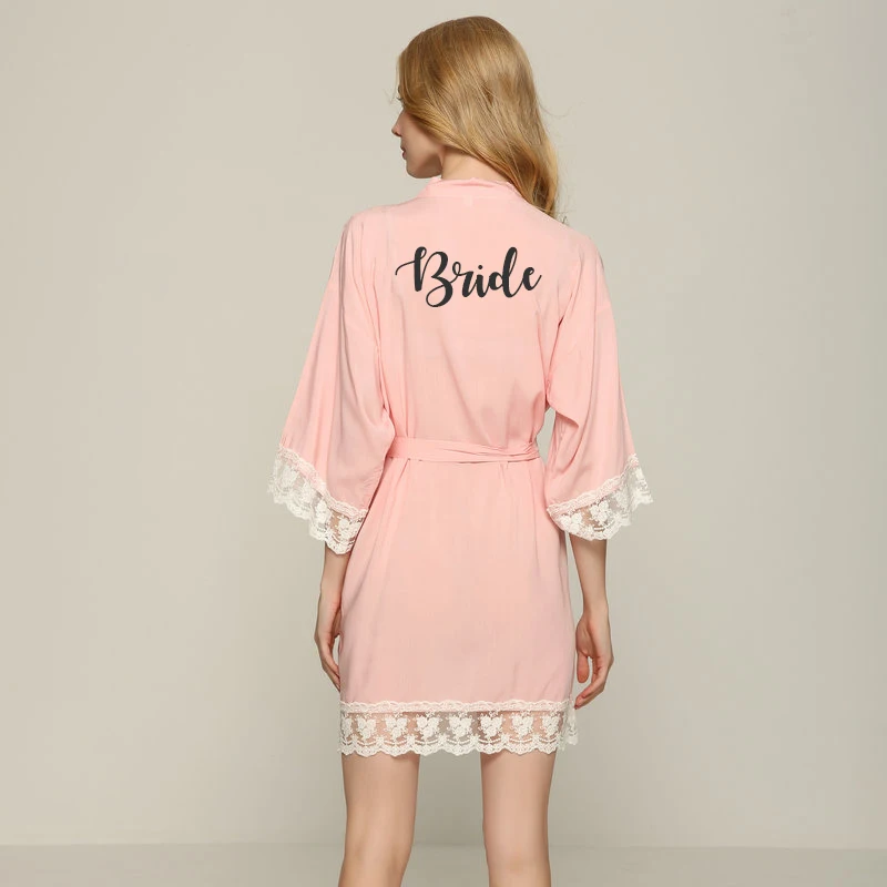 blush bride Искусственный шелк хлопковое платье подружки невесты сексуальная одежда с кружевной отделкой Для женщин Свадебные вечерние халат одежда для сна, Ночная Сорочка Мать платье фрейлины - Цвет: blush bride