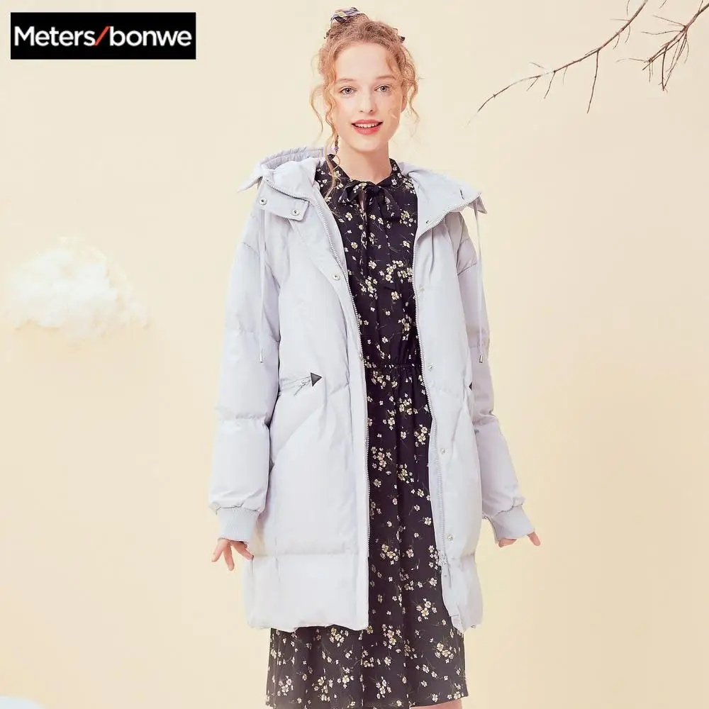 

Metersbonwe 2019 Winter Woman Mid-length Hooded Jacket White Duck Down Female Overcoat Fashion warm Outdoor snow down Coat