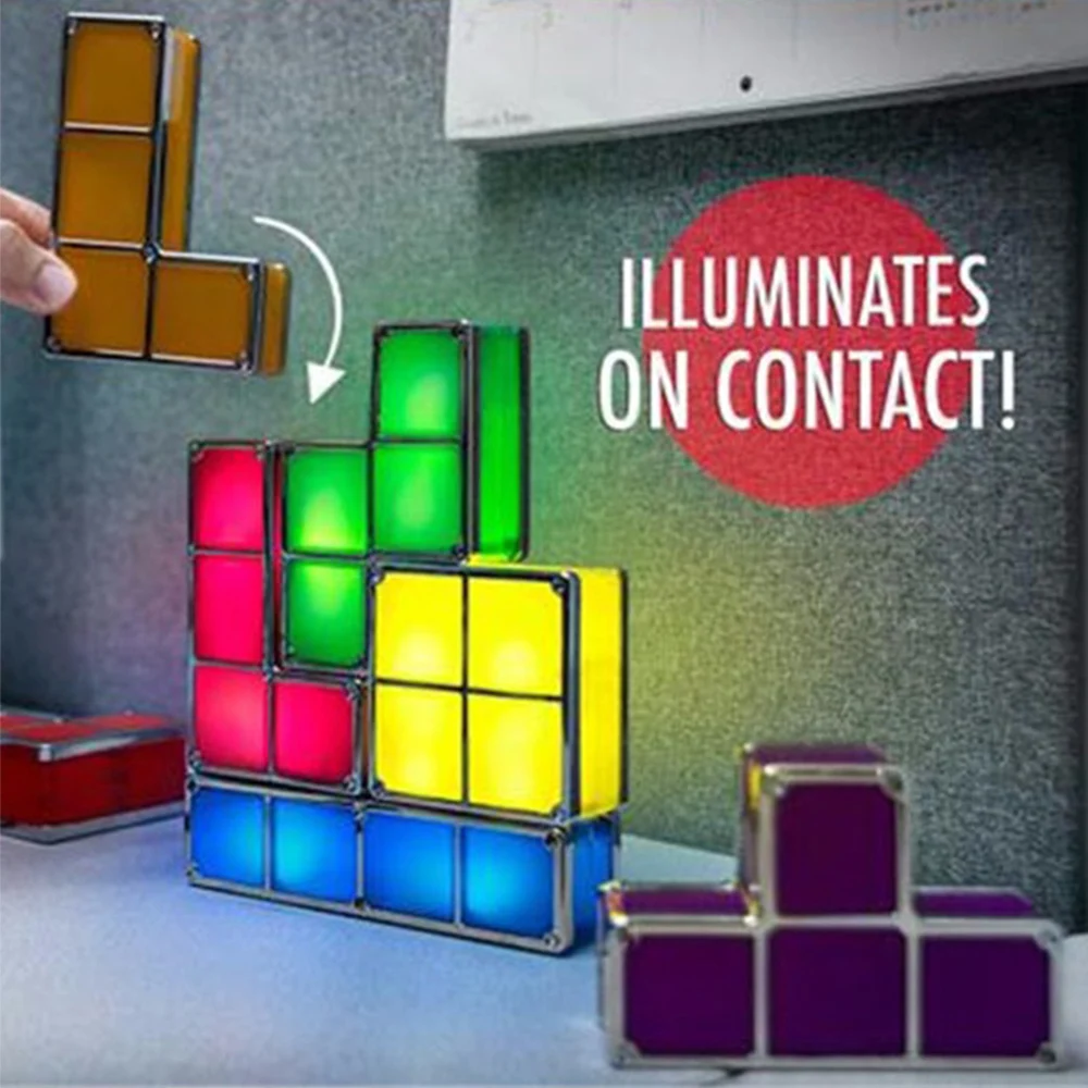  Night Lamp Tetris Block ABS DIY Puzzle Constructible Decorate Night Light LED Light Full Contact St