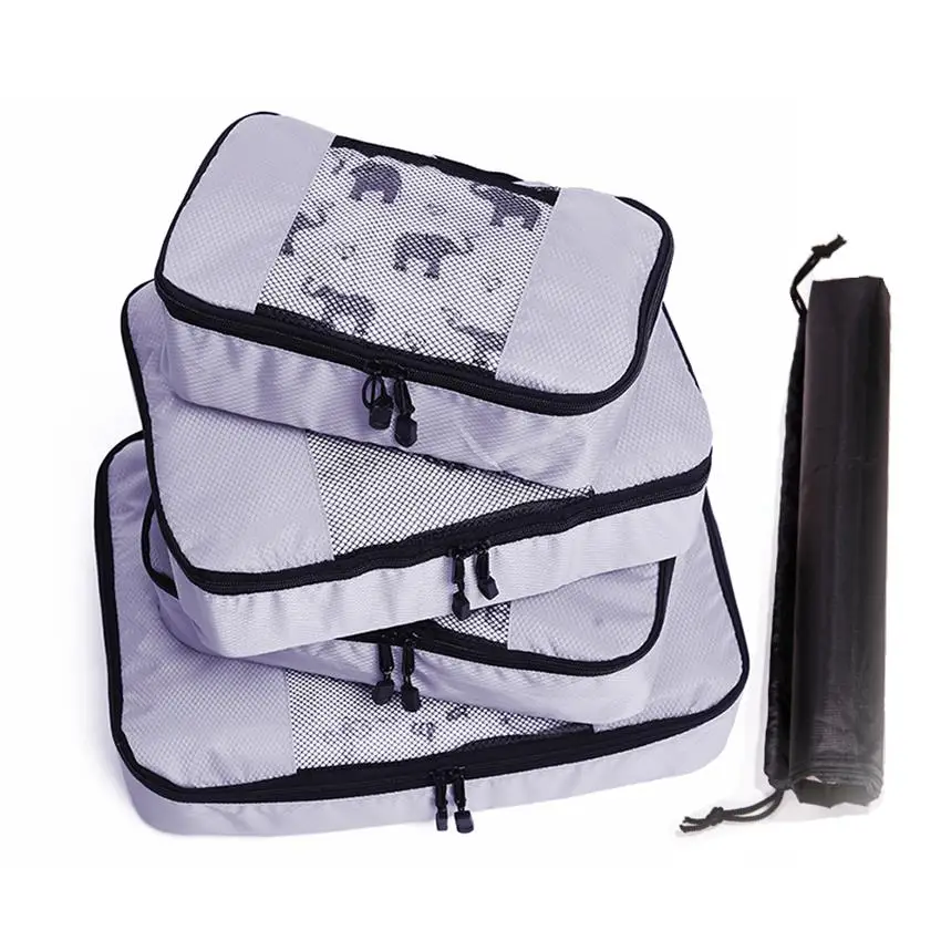 GRAY 4 Set Для мужчин и женщин, упаковочные кубики, органайзер для багажа, водонепроницаемый, двойная молния, сетка, нейлон, для мужчин, женщин, детей, складная дорожная сумка - Цвет: GRAY 4 Set