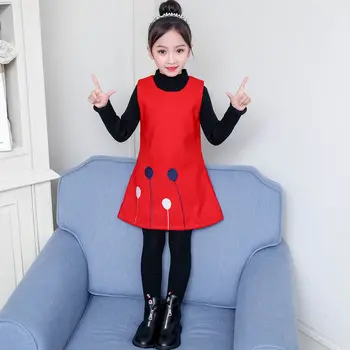 

Teens Autumn Knitted Long Vest For Girls Balloon Dress Vest for Kids Sleeveless Coat Outerwear Vintage Velvet Knitting Waistcoat