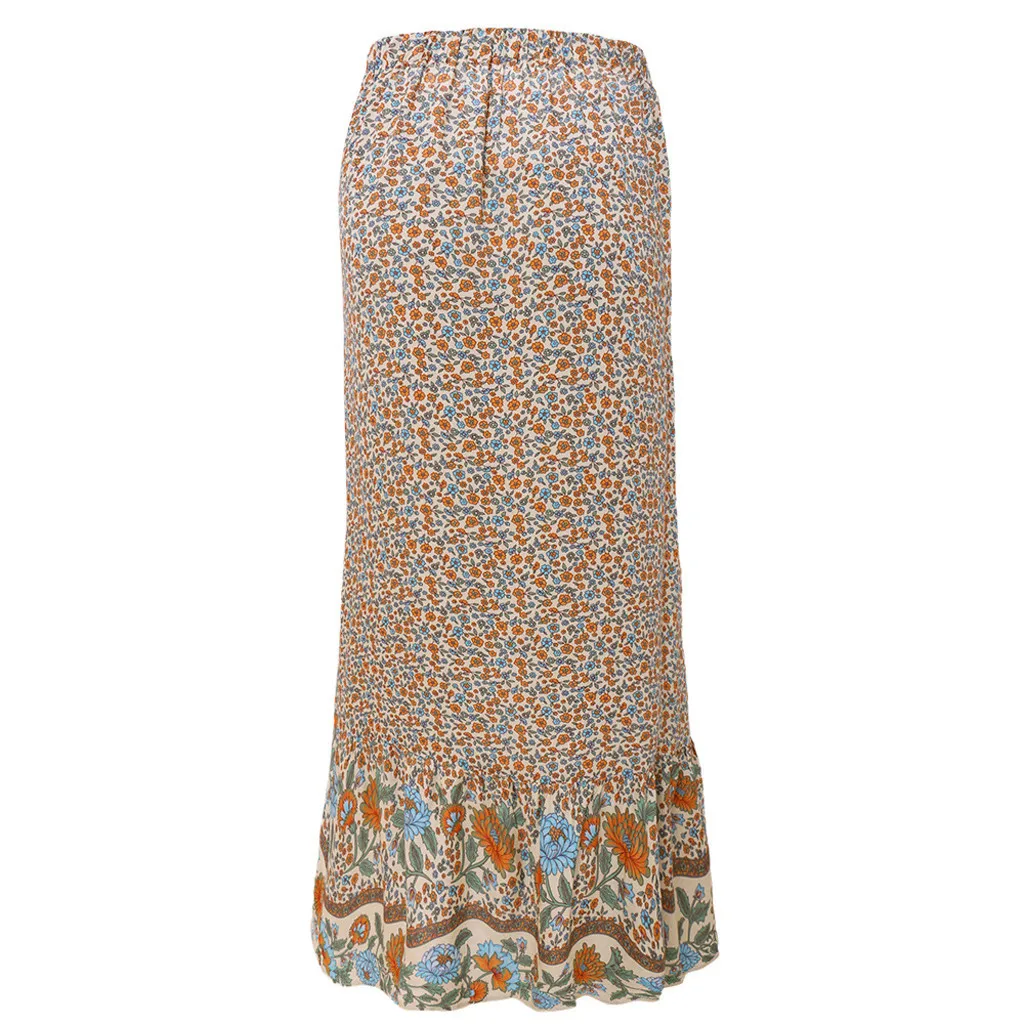 Женская длинная юбка с цветочным принтом и неровным подолом, оборками и кружевами, faldas mujer moda юбка женская юбка