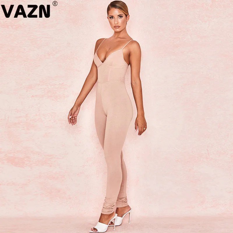 VAZN GFD18358 Новые вечерние женские комбинезоны с v-образным вырезом для офиса и леди, женский комбинезон без рукавов, длинные штаны, комбинезоны, сексуальная ветровка