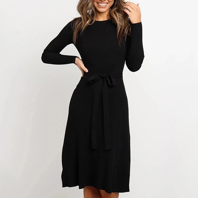

GAOKE Solid Hemline Ruffles Autumn Office Dress 2020