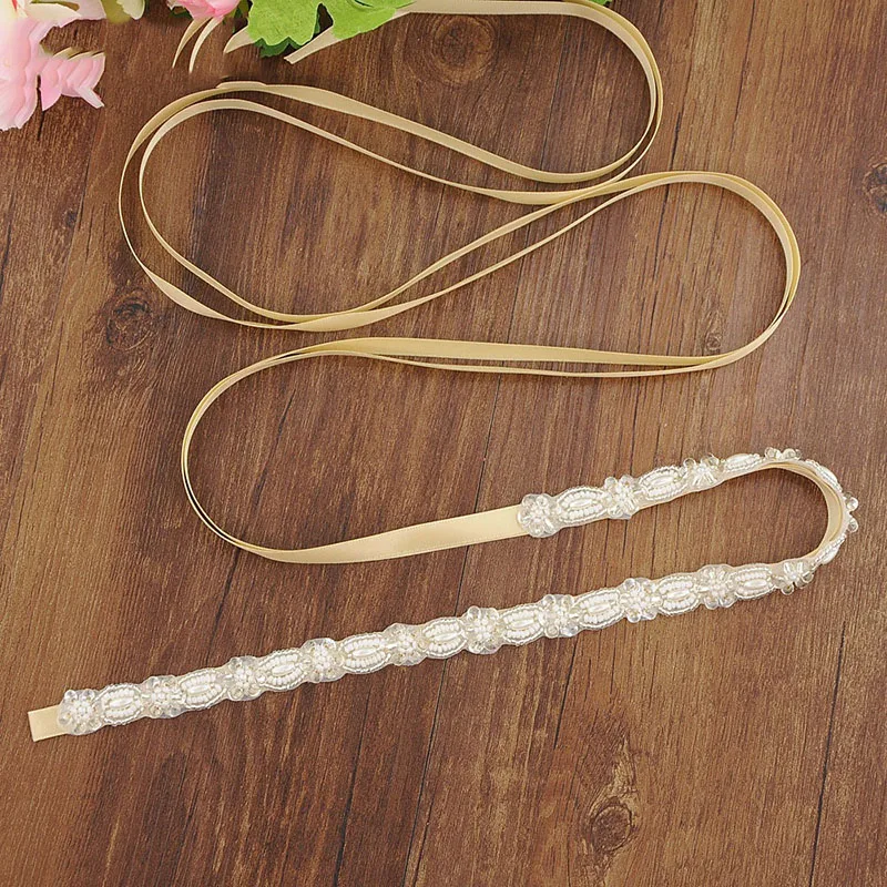 Fashion Crystal Belt Pearl Belt For Girls Dresses Bridal Dress Belts Beads Belt Bridesmaid Sash Belt For Women Lady Party Dress - Color: champange