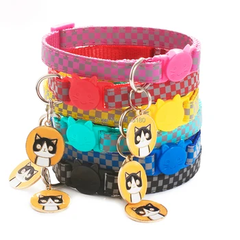 

24 pcs/lot Cat Collar Night Reflection Safety Buckle Personalized Breakaway With Tag Pet Necklace Small Dog Puppy Collar