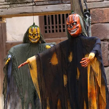 

Halloween Hanging Ghost Big Size Look Fierce Pumpkin Face Monster Electric Toys Glowing Eyes Scary Voice Halloween Prank Props