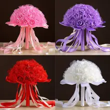 Искусственный пенопластовый букет с розами, в горошек, с сеткой, для свадьбы, невесты, подружки невесты, держащий цветок с ручкой из ленты, церковные Вечерние Декорации