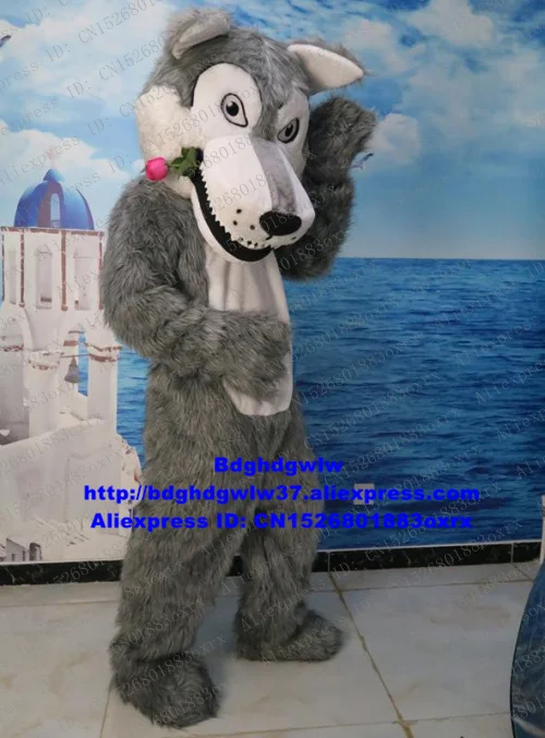 Long Fur Timber Grey Wolf Mascot Costume Adult Cartoon Character Outfit Suit Education Exhibition Trade zx1732 | Тематическая
