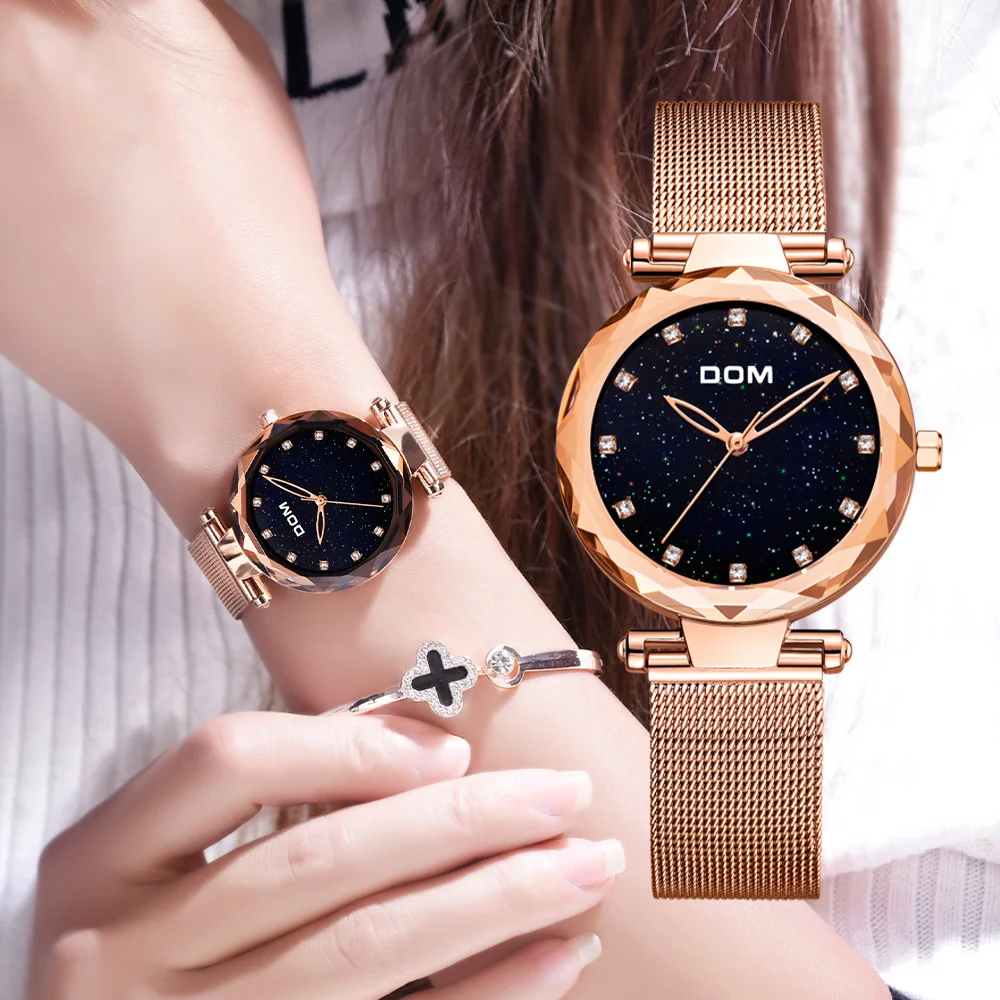 Женские кварцевые часы DOM Starry Sky водонепроницаемые из нержавеющей стали с