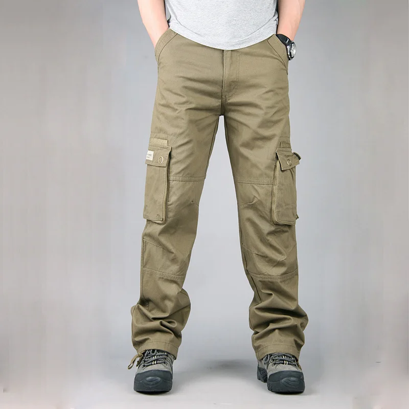 army yellow Мужские комбинезоны брюки повседневные Мульти Карманы прямые мешковатые длинные брюки Уличная Хлопок тактические армейские военные Брюки Homme - Цвет: army yellow