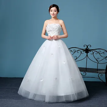 

Feerijt 2020 New Sweet Strapless Flower Cheap Simple Wedding Dress For Women Plus Size Lace Up Custom Made Robe De Princess