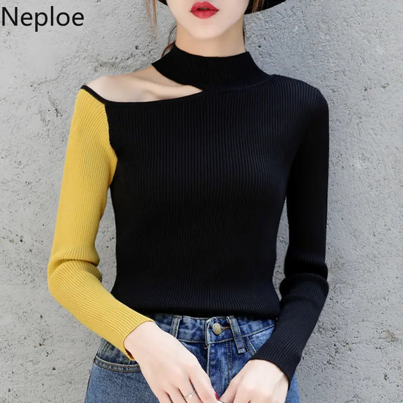 Neploe Turtleneck Hanging Neck Bottom Shealth Sweater Women 2022 New Pullover Patch Pull Femme Knitted Winter Clothes 46571 | Женская