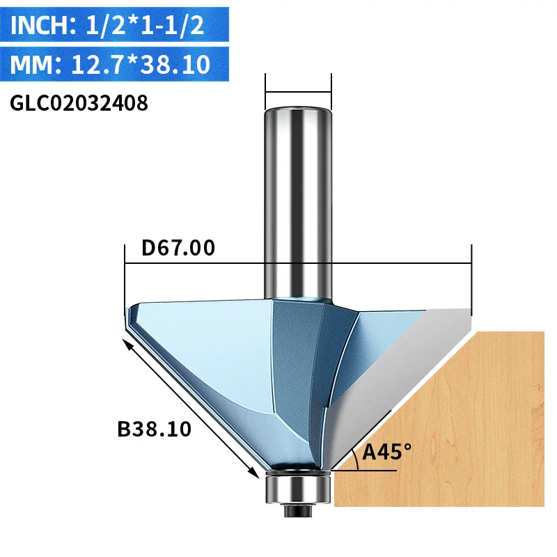 12.7 x 38.1 mm LIDIAO 1 шт. 1/2 ''деревообрабатывающий фреза 45 ° фаска бит с подшипником конической фрезы для дерева Концевая фреза для обрезки машины - Длина режущей кромки: 12.7 x 38.1 mm