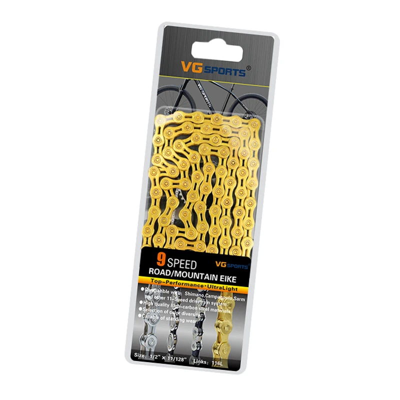 9S Gold H hollow VG SPORTS For 8/9/10/11 Speed Bike Chain MTB Road Racing Bicycle Hollow / Half-hollow 116L Cycling Chain Accessories - Цвет: 9S Gold H hollow