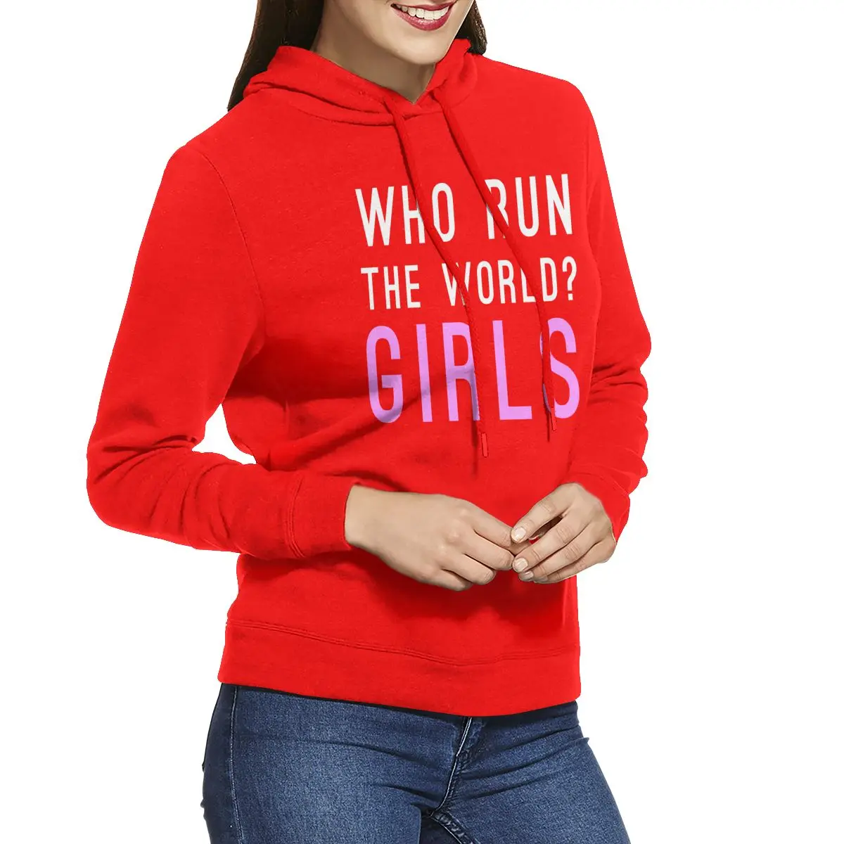 Who Run The World/женские толстовки с капюшоном, пуловер с длинными рукавами, Повседневная хлопковая толстовка - Цвет: Красный