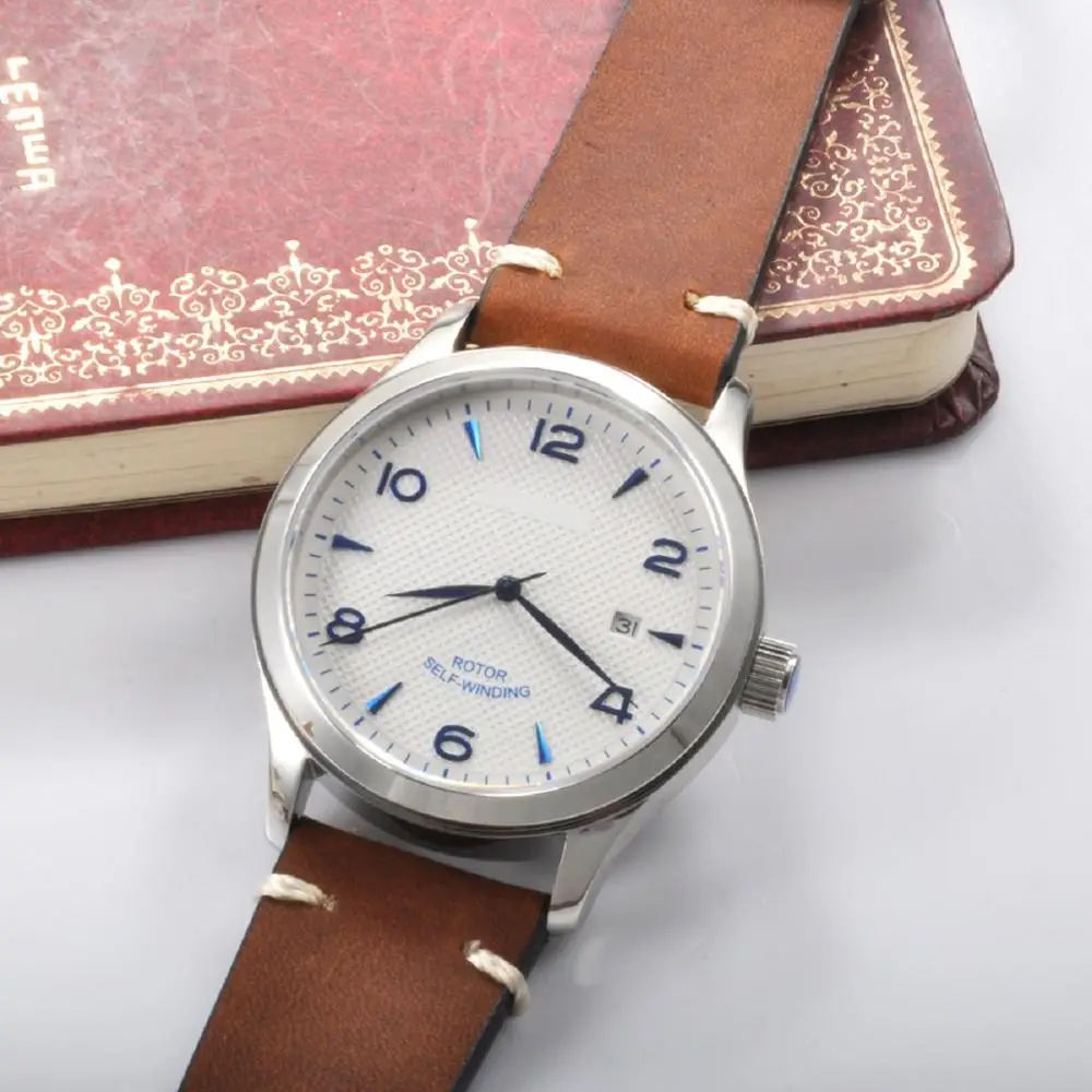 Corgeut 42 мм механические часы Роскошный топ бренд кожа сапфир кристаллический календарь Мужские Спортивные автоматические мужские часы