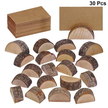 

30 Sets Wooden Photo Holder Stump Shape Memo Organizer Place Card Holders for Wedding Banquet Semicircle with Paper Card A30