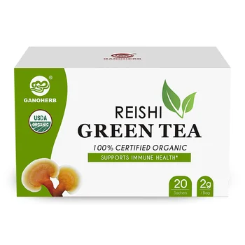

GANOHERB USDA Organic Reishi Green Tea Bags Instant Herbal Tea with Ganoderma Boost Immune System-Vegan No Sugar