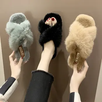 

Maggie's Walker Furry Slippers Women Shoes Indoor Women's Mens Couples Warm Non-slip Floor Home Slippers Chinelo