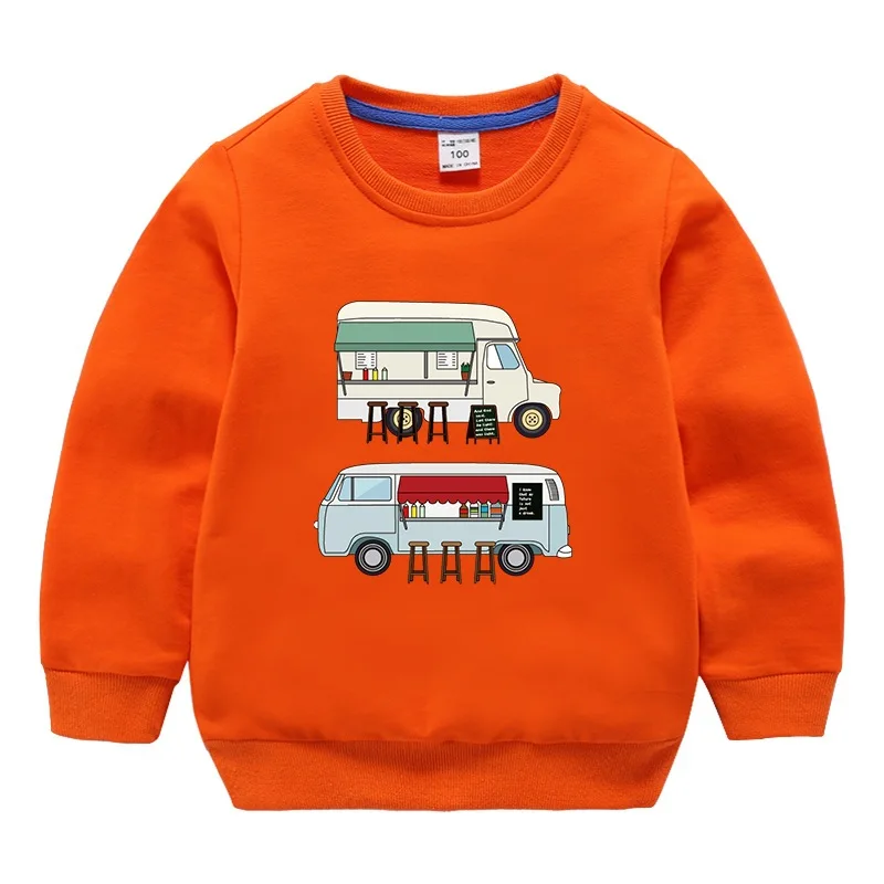 Bus Orange Свитер для малышей; детская одежда для мальчиков; весенне-осенний пуловер с рисунком; модная одежда для малышей; толстовки с круглым вырезом для девочек - Цвет: Bus Orange