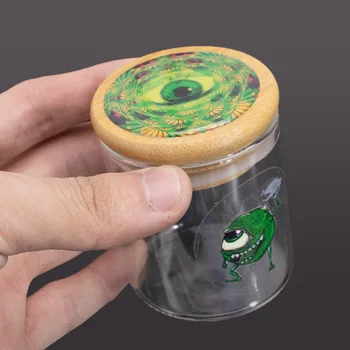 

COURNOT Glass Containers With Natural Bamboo Lids 125ML Mini Style Glass Storage Stash Jar or Serving Herb Tobacco Jar