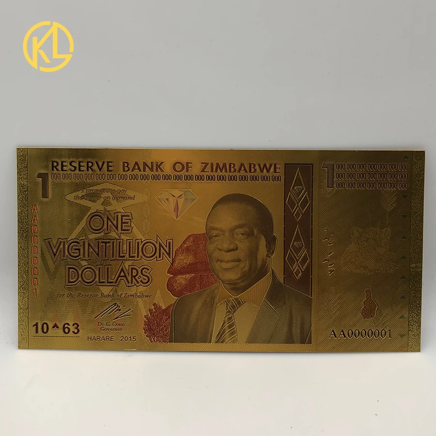 One Vigintillion AZ0000111 1000 шт сто куинтиллион долларов Zimbabwe вию 24K золото Банкнота с УФ-светом для сувениров и коллекционных подарков - Цвет: One Vigintillion