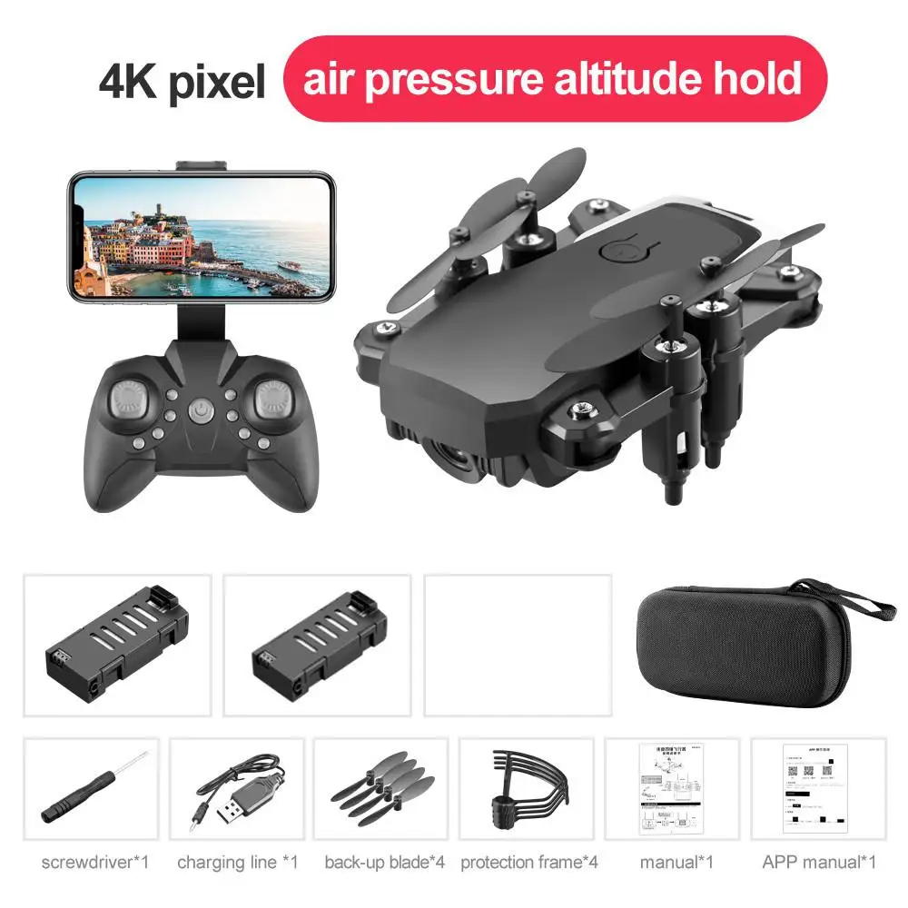 RCtown LF606 Wifi FPV складной Радиоуправляемый Дрон 4K HD камера удержание высоты 3D переворачивает Безголовый вертолет самолет - Цвет: Black 2 battery