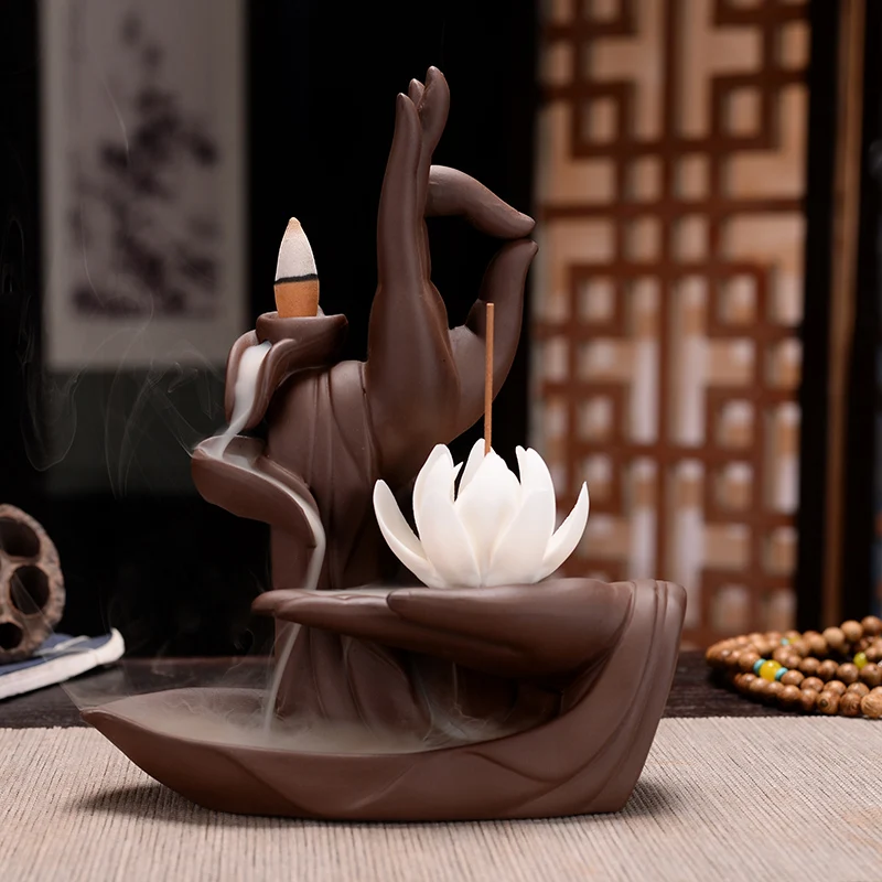 lotus Горелка для благовоний с обратным потоком, керамическая горелка для благовоний с Башней, дымка, водопад, подставка для ароматических палочек, ладан лотоса, курильница, горелка для монахов - Цвет: lotus